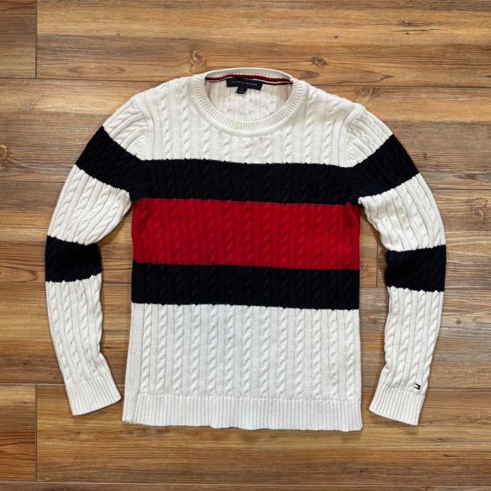 VINTAGE Tommy Hilfiger Women's Striped Cable Knit Sweater